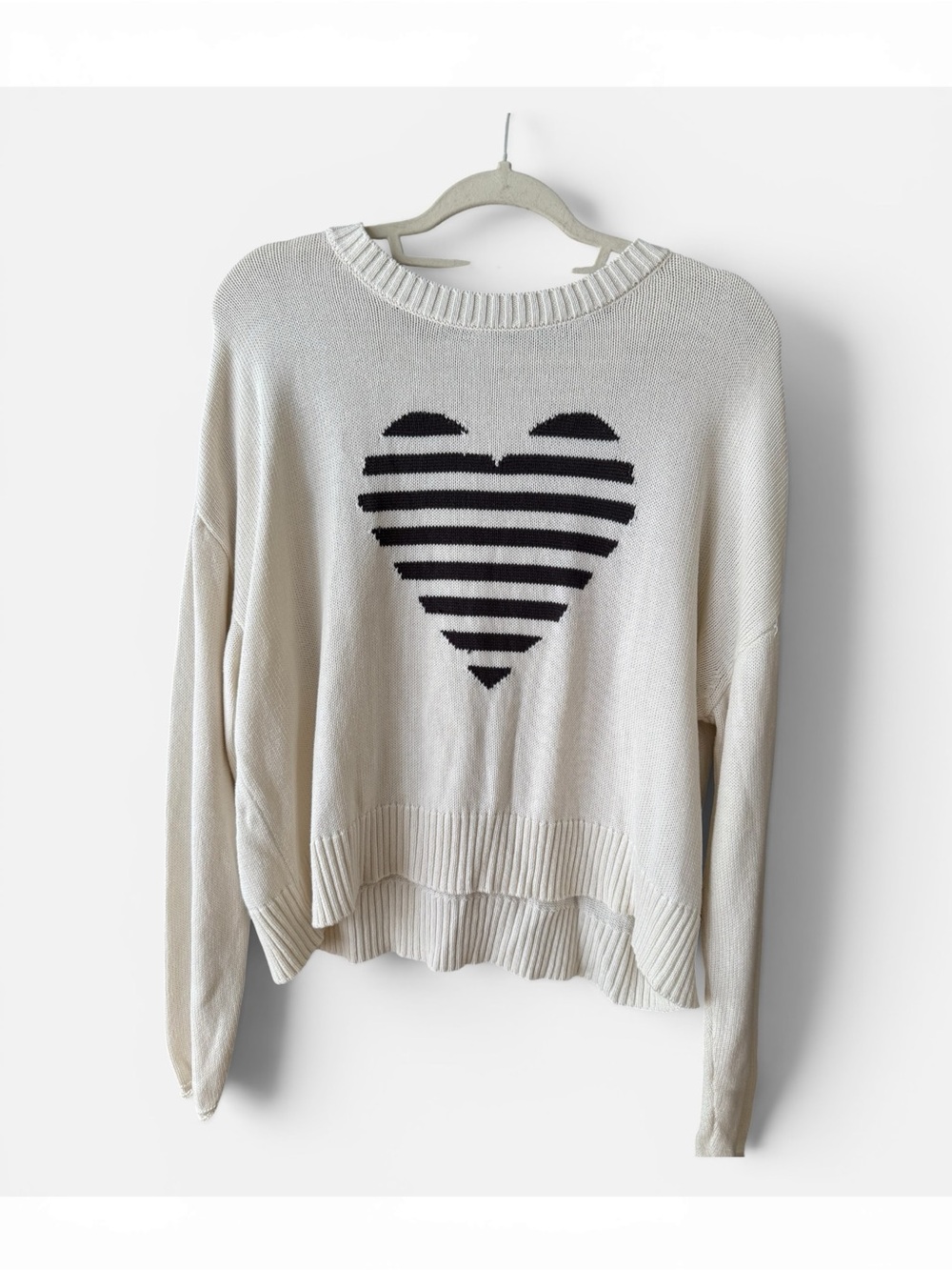 Z Supply Sienna Heart Sweater White With Black Heart Lightweight Size Large